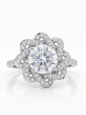 925 Sterling Silver Round Cut Vintage Style Floral Solitaire Bloom Ring